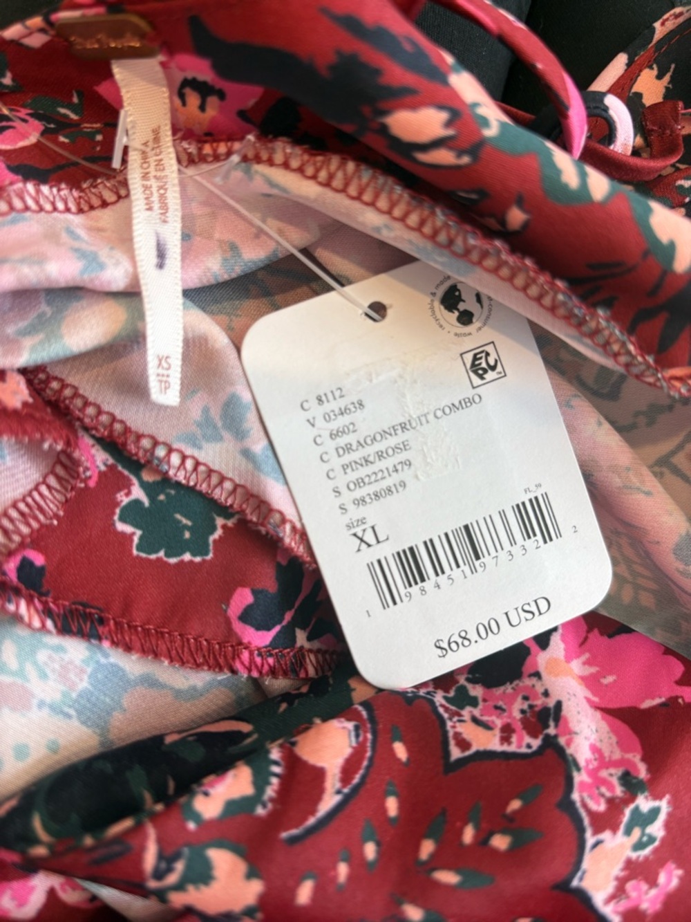 Free People Floral Tank in Dragonfruit XS NWT - Picture 4 of 5
